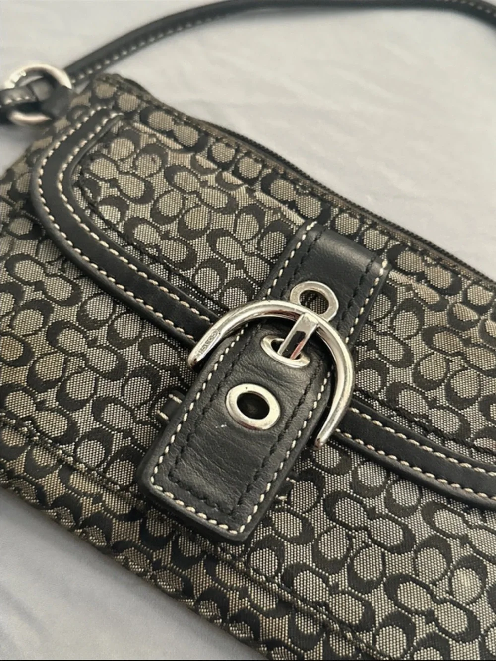 Coach Signature Canvas Wristlet in Black and Gray